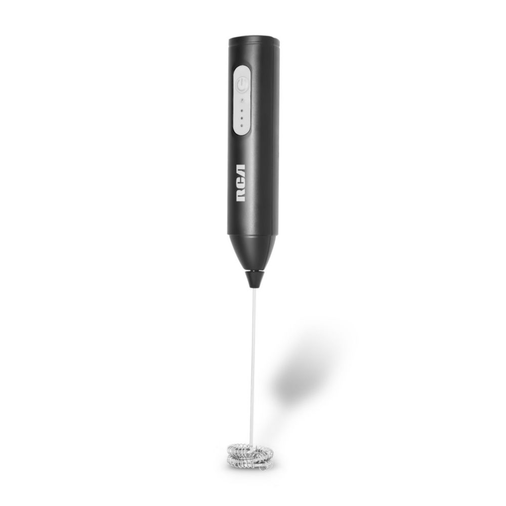 RCA Espumador de Leche Electrico Recargable RC-60 Portatil de Acero Inoxidable para Cafe, Capuchino, Latte, Chocolate Caliente, Huevos, Mezclas, Ajustable con 3 Velocidades y USB - Color Negro