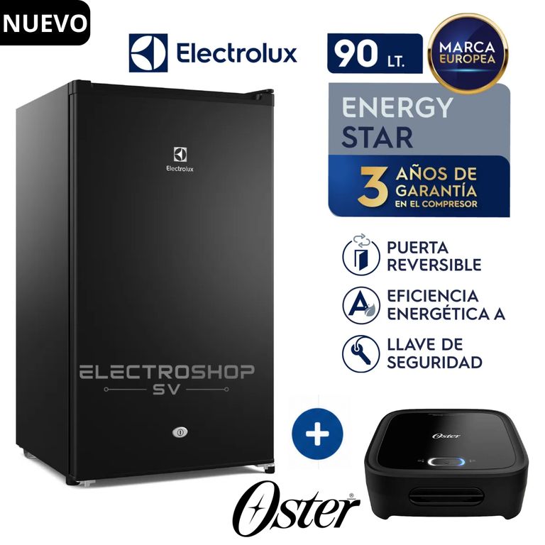 Frigobar 90L Premium Black ERD090G2HWB + Sandwichera Oster