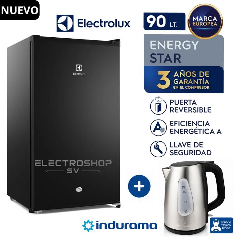 Frigobar 90L Premium Black ERD090G2HWB + Hervidor Indurama